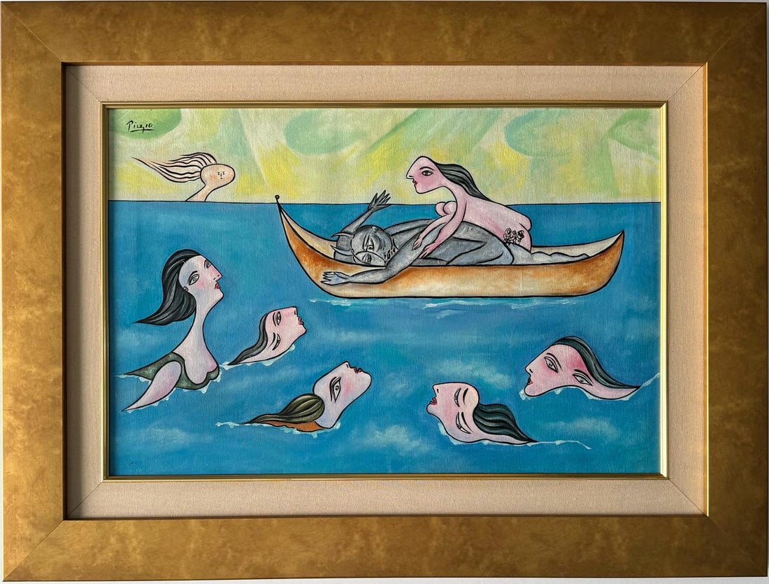 Pablo Picasso Spanish 1881-1973 Oil On Canvas Painting in the style of.Dali Magritte  Juan Gris (1 of 7)