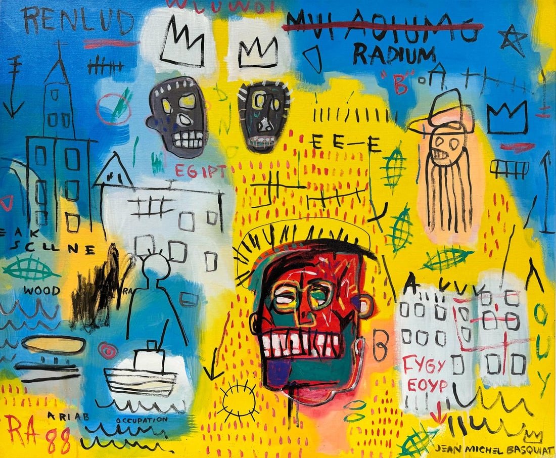 Jean Michel Basquiat Large Abstract In The Style of. Pollock Andy Warhol Era Acrylic on Canvas (1 of 6)