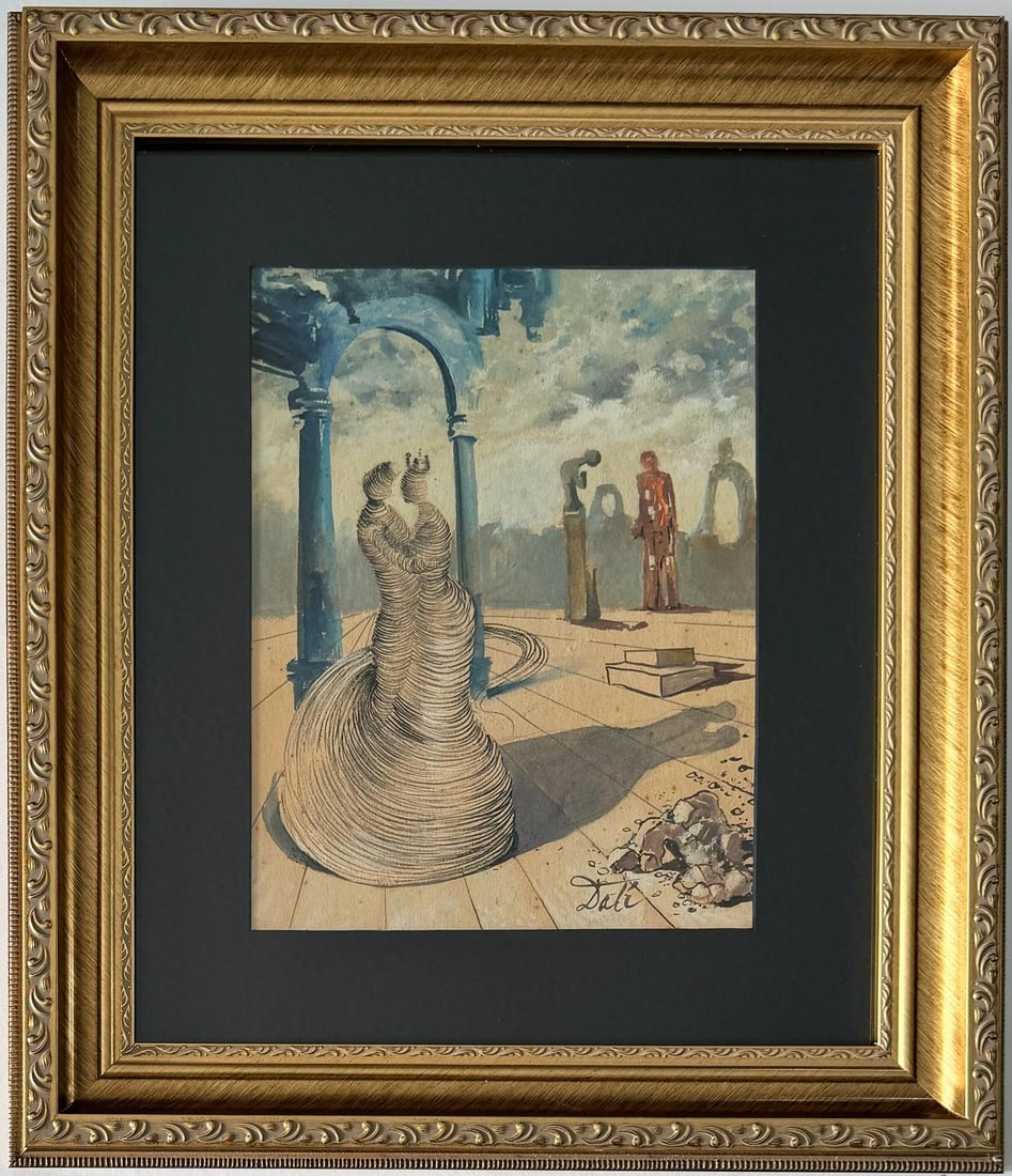 Salvador Dali Spanish 1904 - 1989 Watercolor/Board in the style of. Magritte Ernst Picasso Era (1 of 6)