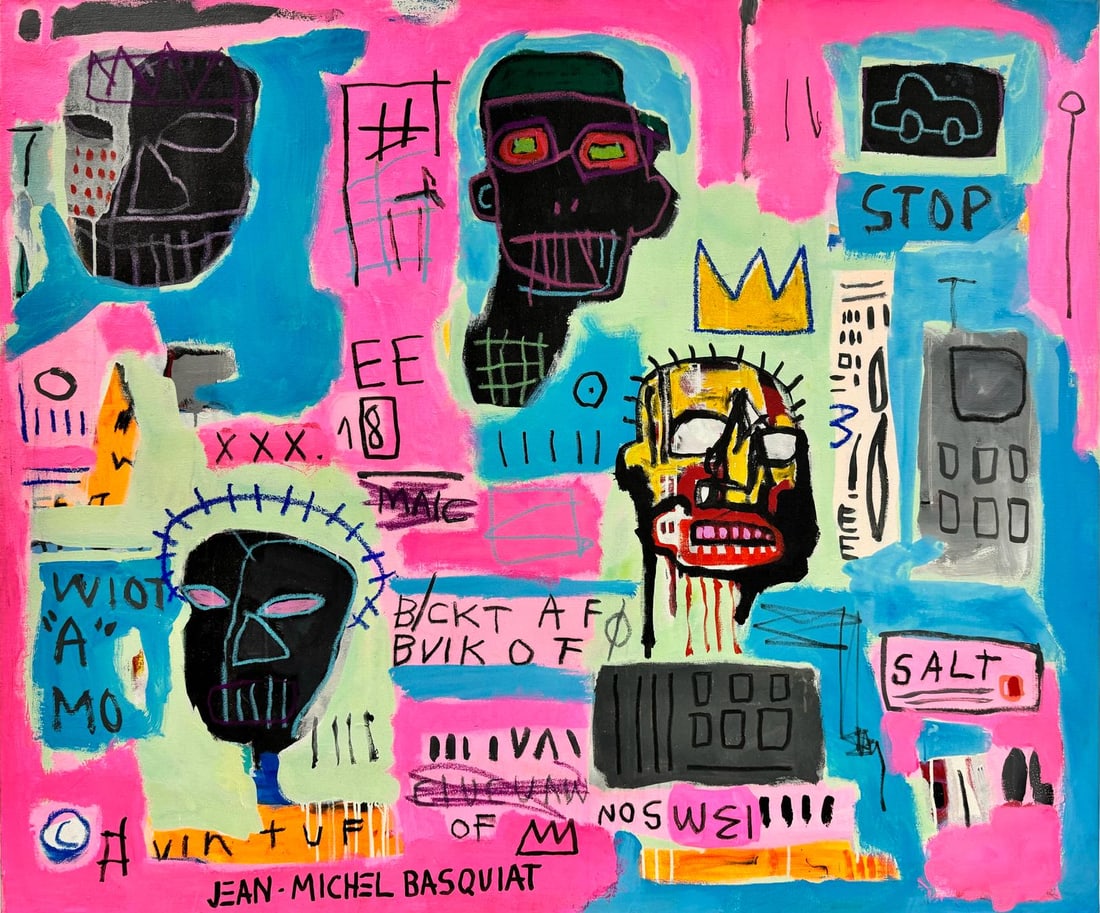 Jean Michel Basquiat Large Abstract in the style of. Pollock Andy Warhol Era Acrylic on Canvas (1 of 6)