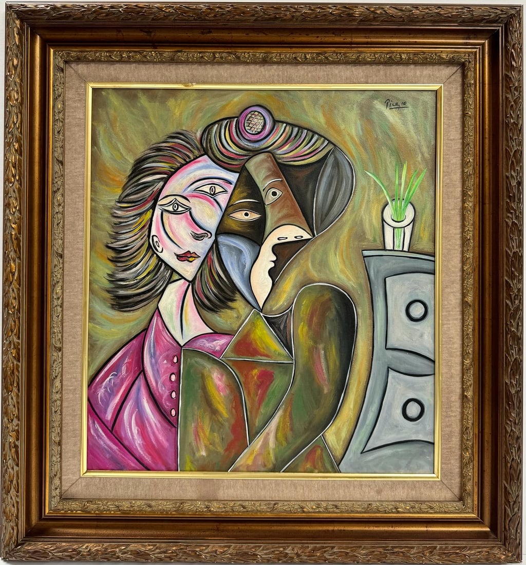 Pablo Picasso Spanish 1881-1973 Oil On Canvas Painting In The Style of. Dali, Magritte, Era (1 of 7)