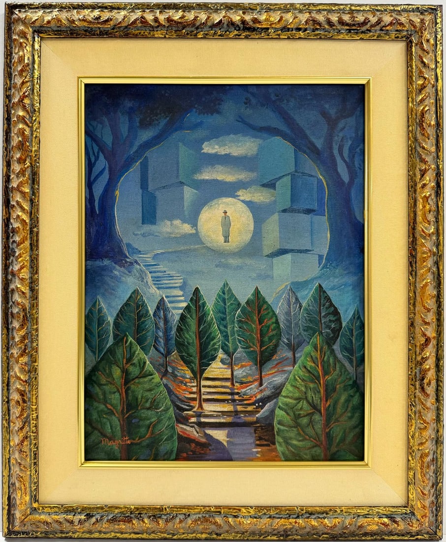 Rene Magritte Belgian 1898 - 1967 Untitled Oil on Canvas Painting In The Style of. Dali Picasso Era (1 of 6)