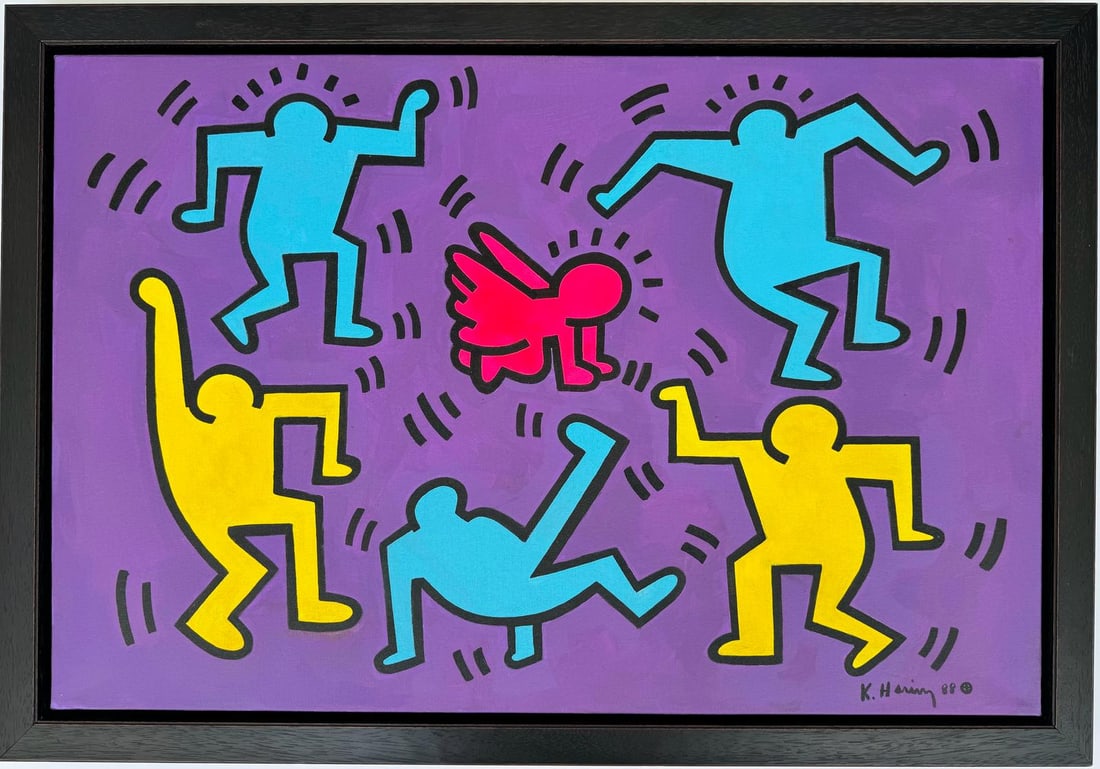 Keith Haring American 1958 - 1990 Acrylic/Canvas Painting in the style of Warhol Haring Pop Art Era. (1 of 7)