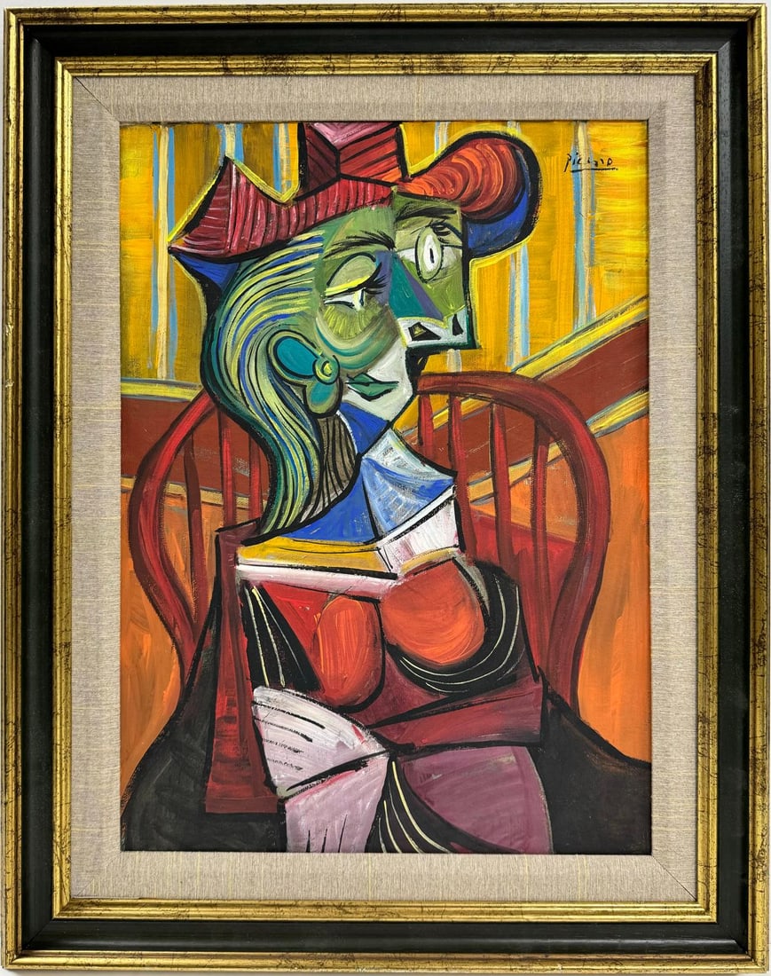 Pablo Picasso Spanish 1881-1973 Beautiful Oil On Canvas Painting In The Style of. Dali Magritte, Era (1 of 8)