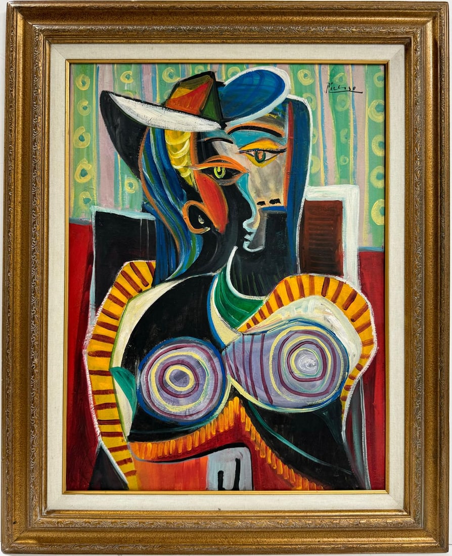 Pablo Picasso Spanish 1881-1973 Beautiful Oil On Canvas Painting In The Style of. Dali Magritte, Era (1 of 7)