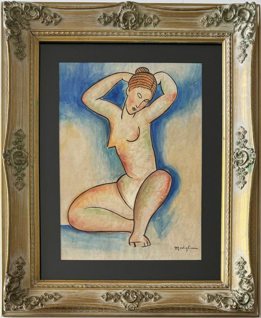 Amedeo Modigliani 1884 - 1920 Italian Oil on Canvas In the style of Utrillo.Brancusi Modern Era: Oil painting on canvas, sized at 15 x 12.5 inches. Originating from a private collection. Executed with masterful expertise using oil on canvas, the artwork is meticulously crafted and elegantly showc