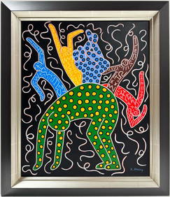 Keith Haring American 1958 - 1990 Acrylic/Canvas Painting in the style of Warhol Haring Pop Art Era. (1 of 7)