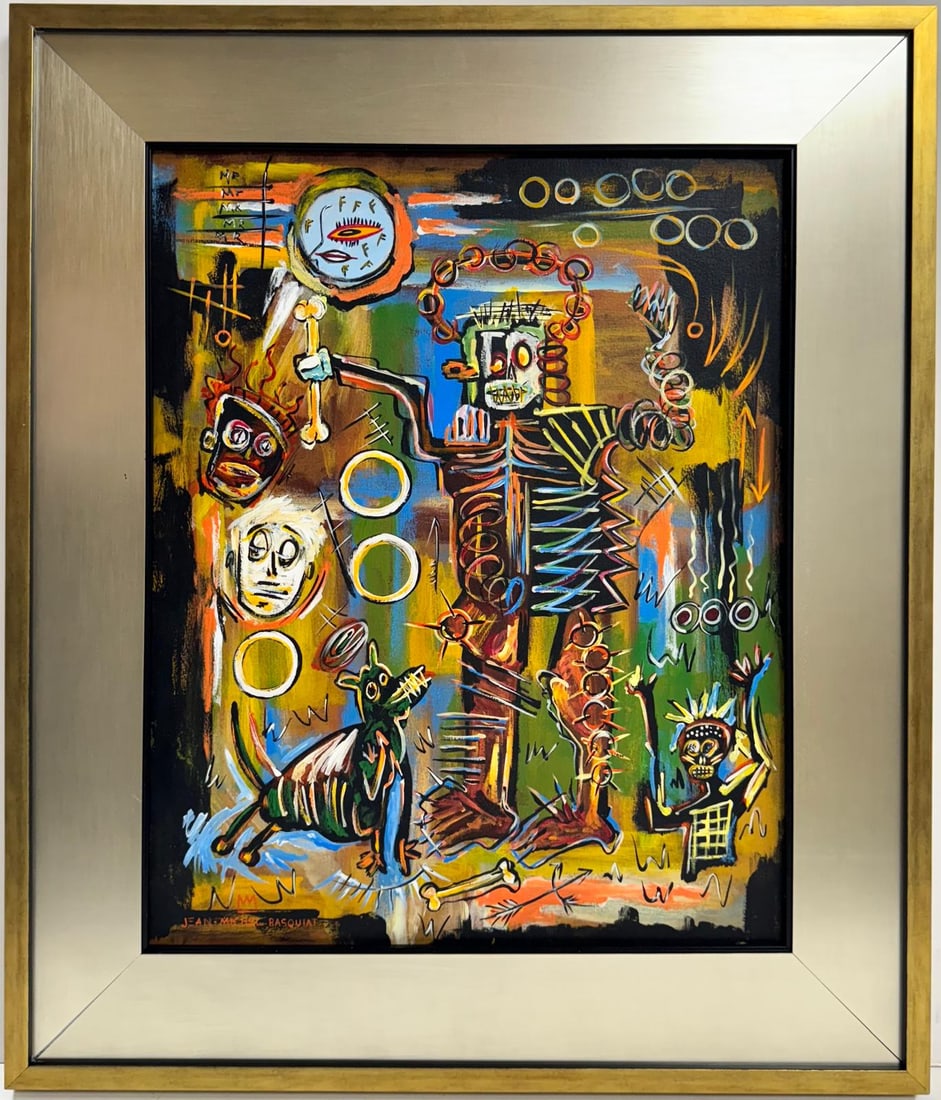 Jean Michel Basquiat Large Abstract In The Style of. Pollock Andy Warhol Era Acrylic on Canvas (1 of 6)