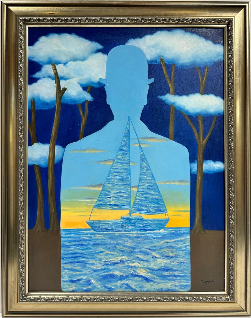 Rene Magritte Belgian 1898 - 1967 Untitled Oil on Canvas Painting In The Style of. Dali Picasso Era (1 of 7)