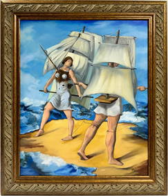 Salvador Dali Spanish 1904 - 1989 Oil on Canvas Painting in the style of. Magritte Ernst Picasso Era (1 of 6)