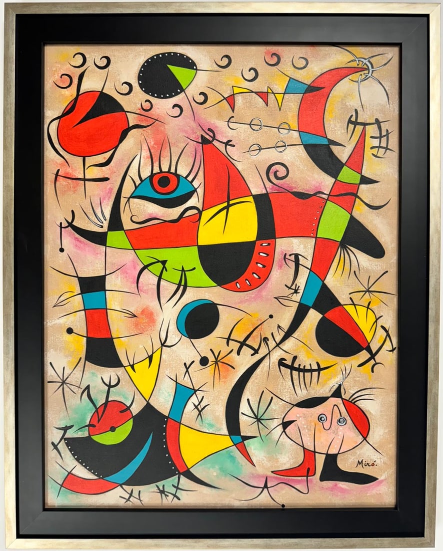 Joan Miro Spanish 1893 - 1983 Oil on Canvas in the style of. Dali Picasso Magritte Chagall Era (1 of 6)