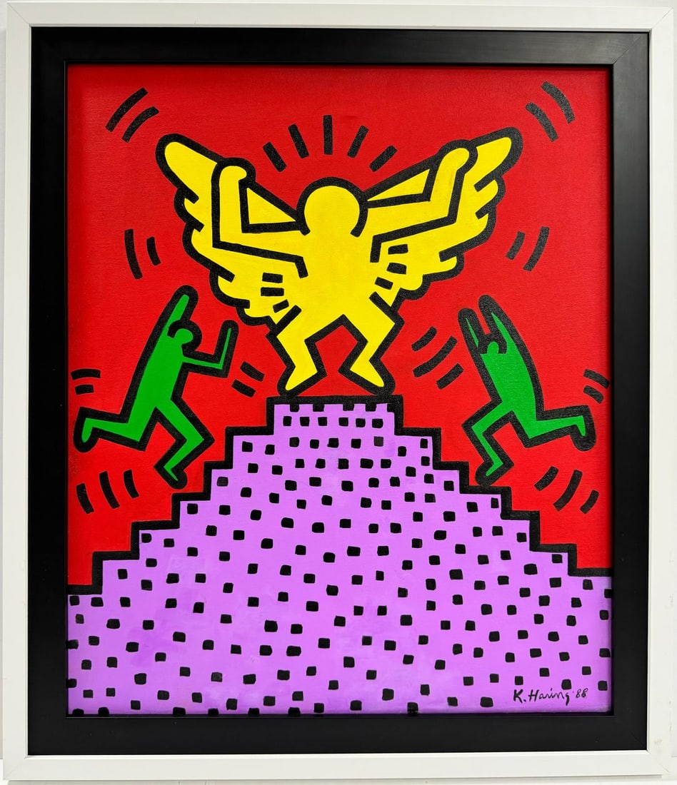 Keith Haring American 1958 - 1990 Acrylic/Canvas In The Style of Warhol Haring Pop Art Era. (1 of 7)
