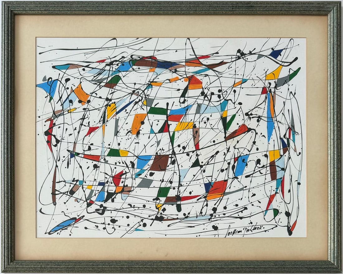 Jackson Pollock American Oil on Paper Painting In The Style of. Rothko Kline de Kooning O'Keeffe. (1 of 7)