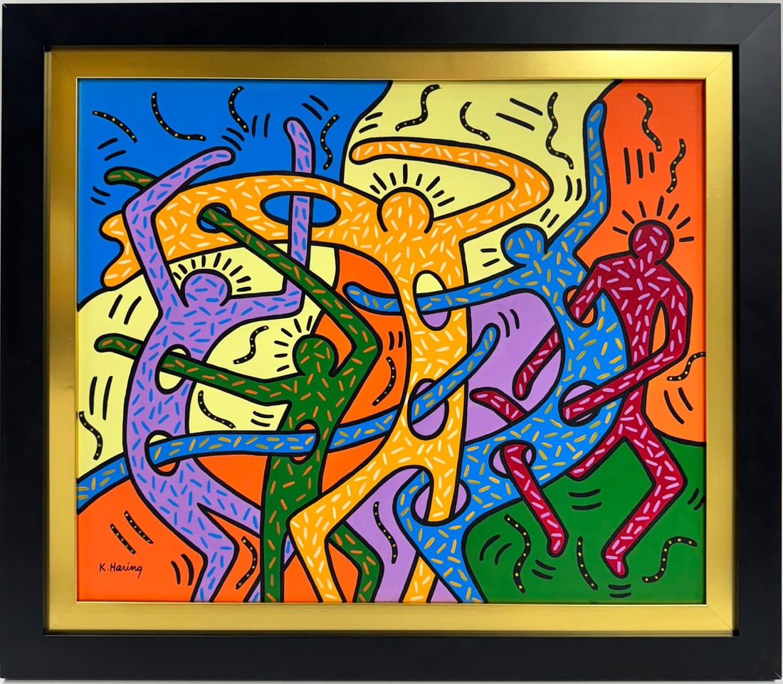 Keith Haring American 1958 - 1990 Acrylic/Canvas In The Style of Warhol Haring Pop Art Era. (1 of 6)