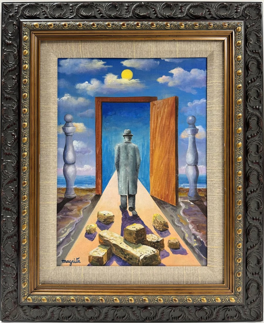 Rene Magritte Belgian 1898 - 1967 Untitled Oil on Canvas Painting In The Style of. Dali Picasso Era (1 of 6)