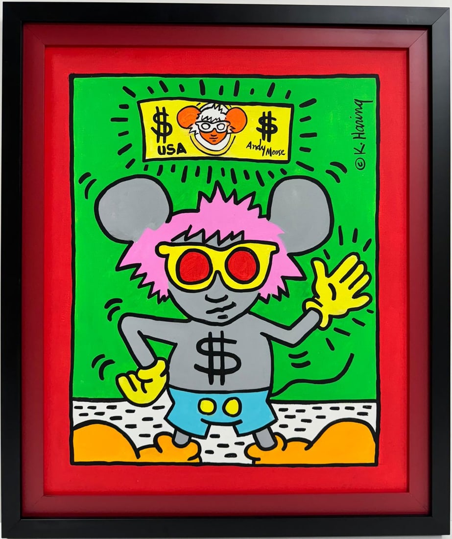 Keith Haring American 1958 - 1990 Acrylic/Canvas In The Style of Warhol Haring Pop Art Era. (1 of 6)