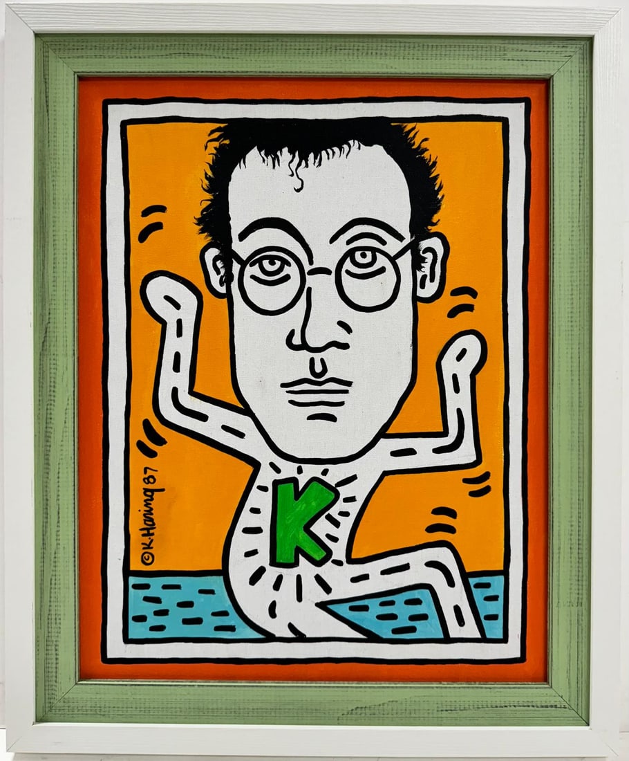 Keith Haring American 1958 - 1990 Acrylic/Canvas In The Style of Warhol Haring Pop Art Era. (1 of 6)