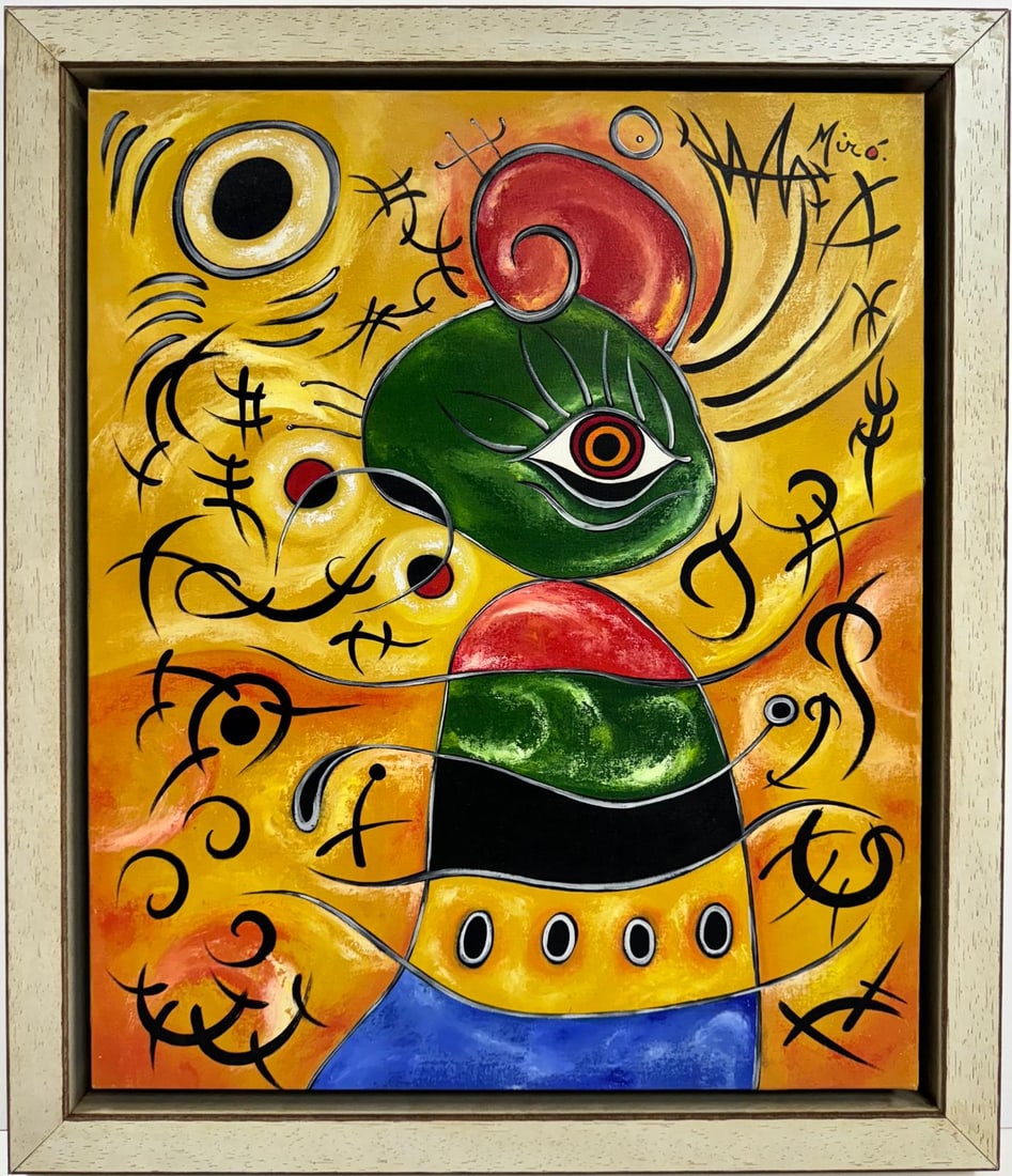 Joan Miro Spanish 1893 - 1983 Oil on Canvas In The Style of. Dali Picasso Magritte Chagall Era (1 of 6)