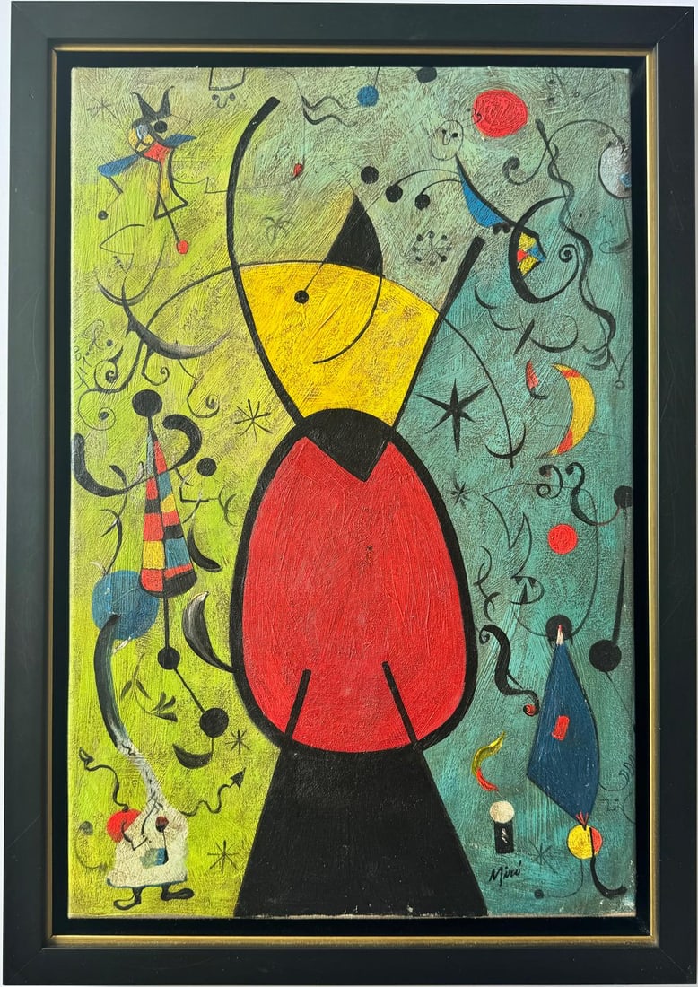 Joan Miro Spanish 1893 - 1983 Oil on Canvas In The Style of. Dali Picasso Magritte Chagall Era (1 of 6)