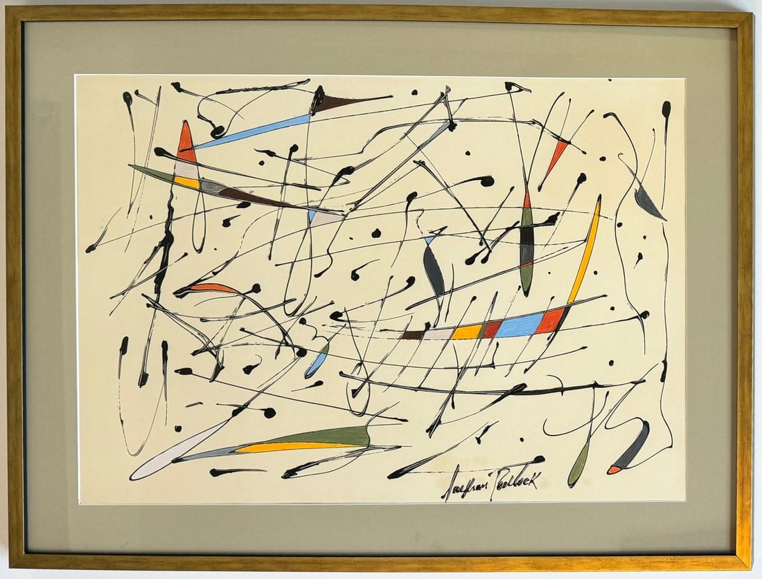 Jackson Pollock American Oil on Paper Painting In The Style of. Rothko Kline de Kooning O'Keeffe. (1 of 6)