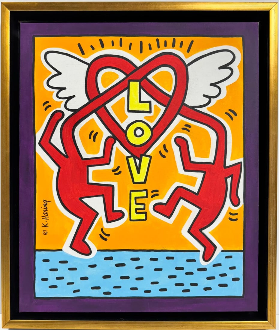 Keith Haring American 1958 - 1990 Acrylic/Canvas In The Style of Warhol Haring Pop Art Era. (1 of 7)