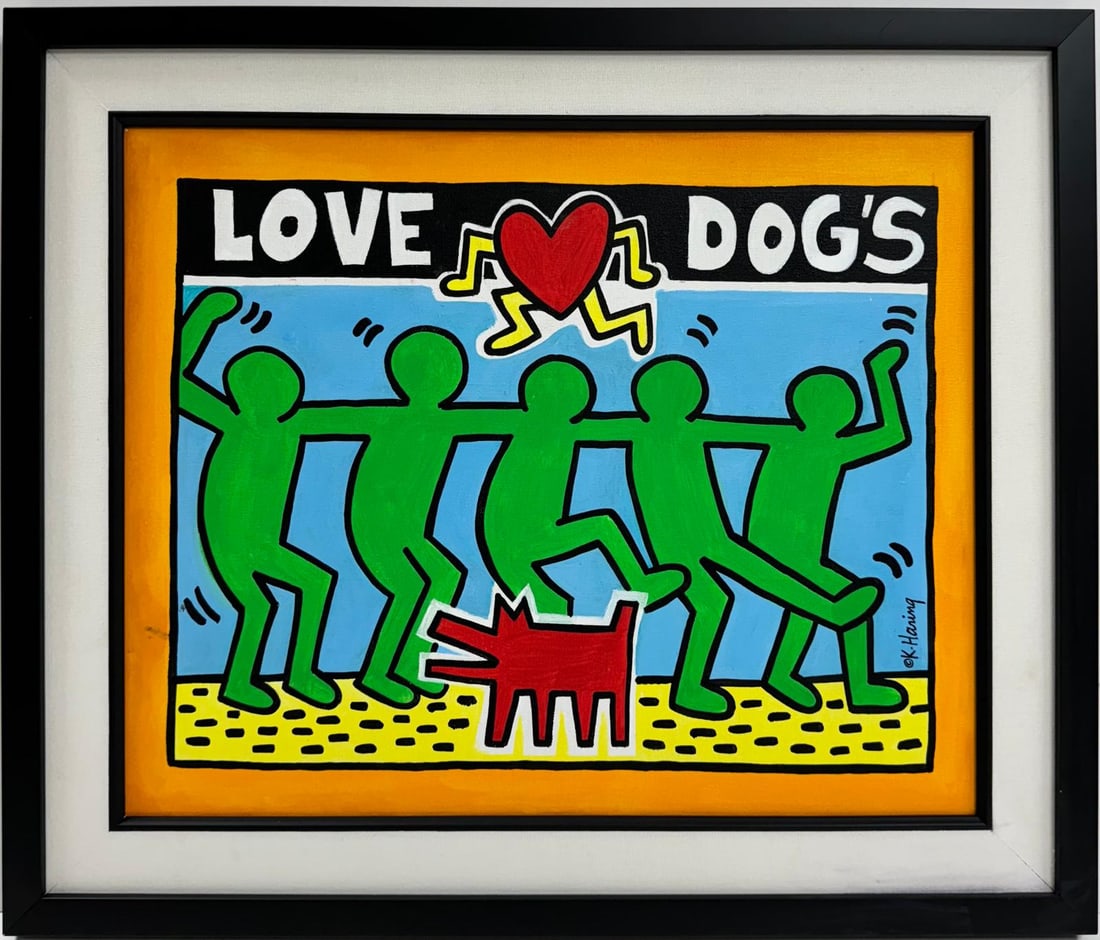 Keith Haring American 1958 - 1990 Acrylic/Canvas In The Style of Warhol Haring Pop Art Era. (1 of 7)