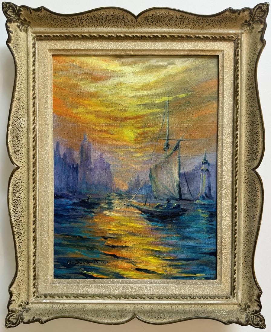 Claude Monet French 1840 - 1926 Oil on canvas Painting in the style of.Renoir Manet Pissarro Era. (1 of 5)