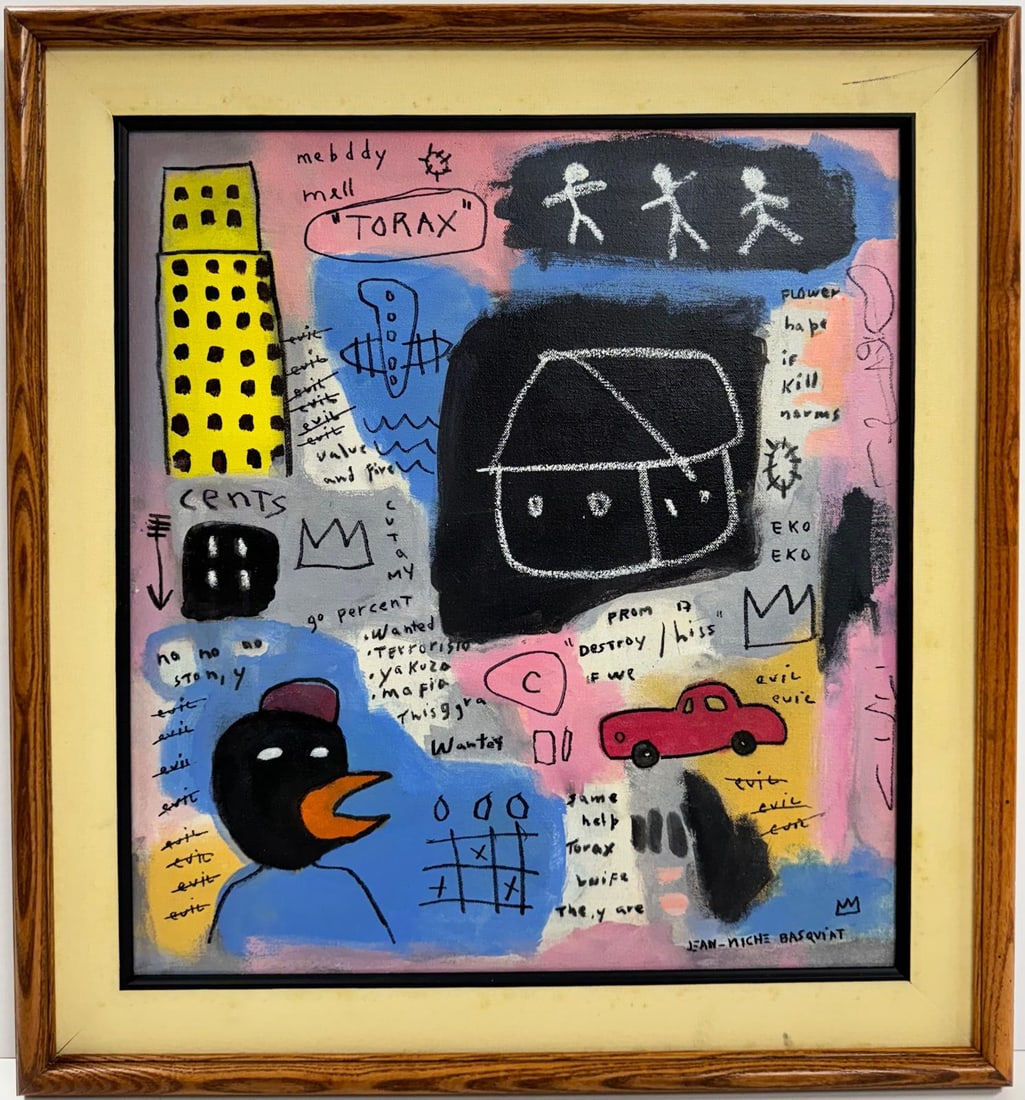 Jean Michel Basquiat Large Abstract In The Style of. Pollock Andy Warhol Era Acrylic on Canvas (1 of 6)