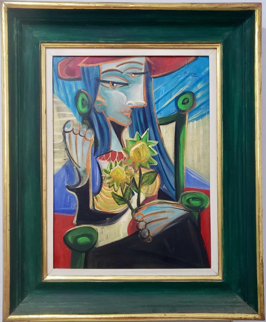 Pablo Picasso Spanish 1881-1973 Beautiful Oil On Canvas Painting in the style of. Dali Magritte, Era (1 of 7)