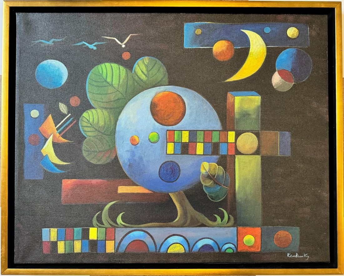Wassily Kandinsky 1866 - 1944 Oil on Canvas Painting in the style of. Mondrian. Kazimir Malevich Era (1 of 5)