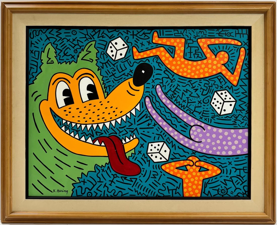 Keith Haring American 1958 - 1990 Acrylic/Canvas In The Style of Warhol Haring Pop Art Era. (1 of 6)