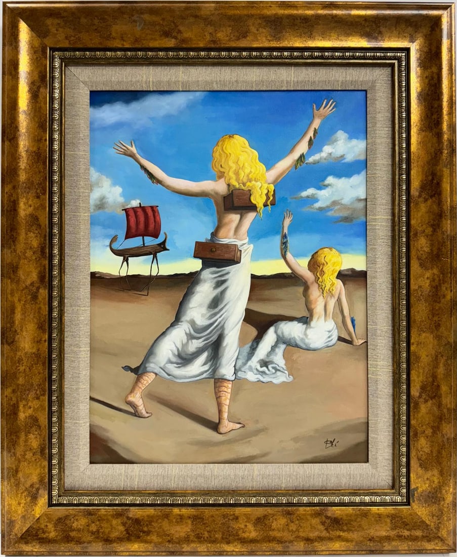 Salvador Dali Spanish 1904 - 1989 Oil on Canvas Painting in the style of. Magritte Ernst Picasso Era (1 of 7)