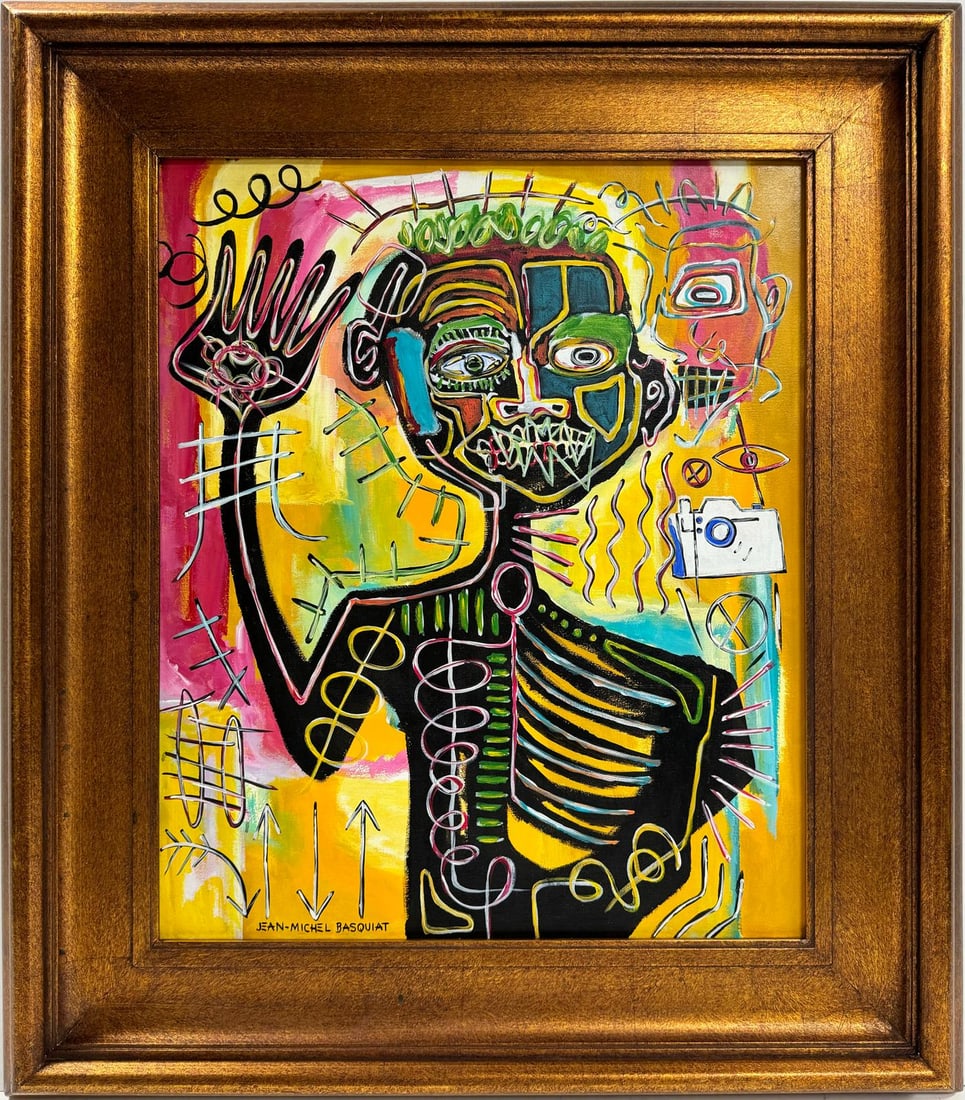 Jean Michel Basquiat Abstract In The Style of. Pollock Andy Warhol Era Acrylic on Canvas (1 of 7)