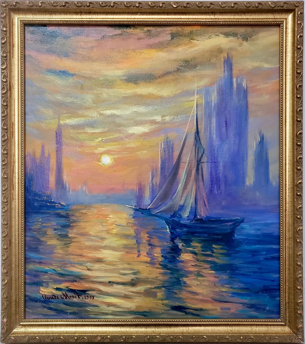 Claude Monet French 1840 - 1926 Oil on canvas Painting in the style of Renoir Manet Pissarro Era. (1 of 8)