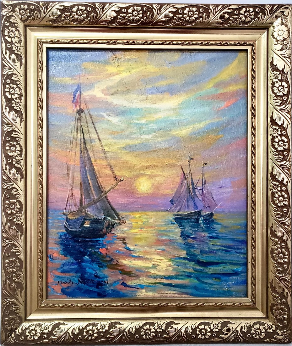 Claude Monet French 1840 - 1926 Oil on canvas Painting in the style of Renoir Manet Pissarro Era. (1 of 6)