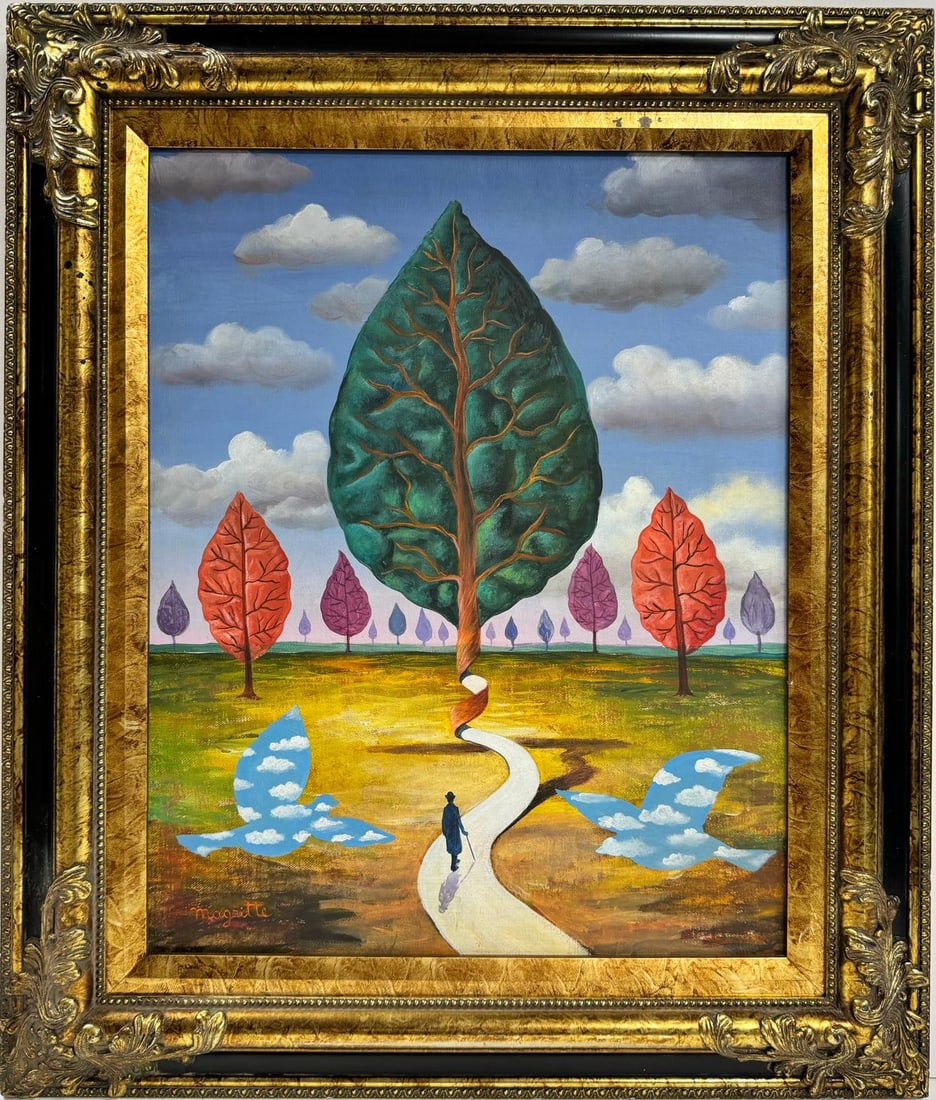 Rene Magritte Belgian 1898 - 1967 Untitled Oil on Canvas Painting in The Style of. Dali Picasso Era (1 of 5)