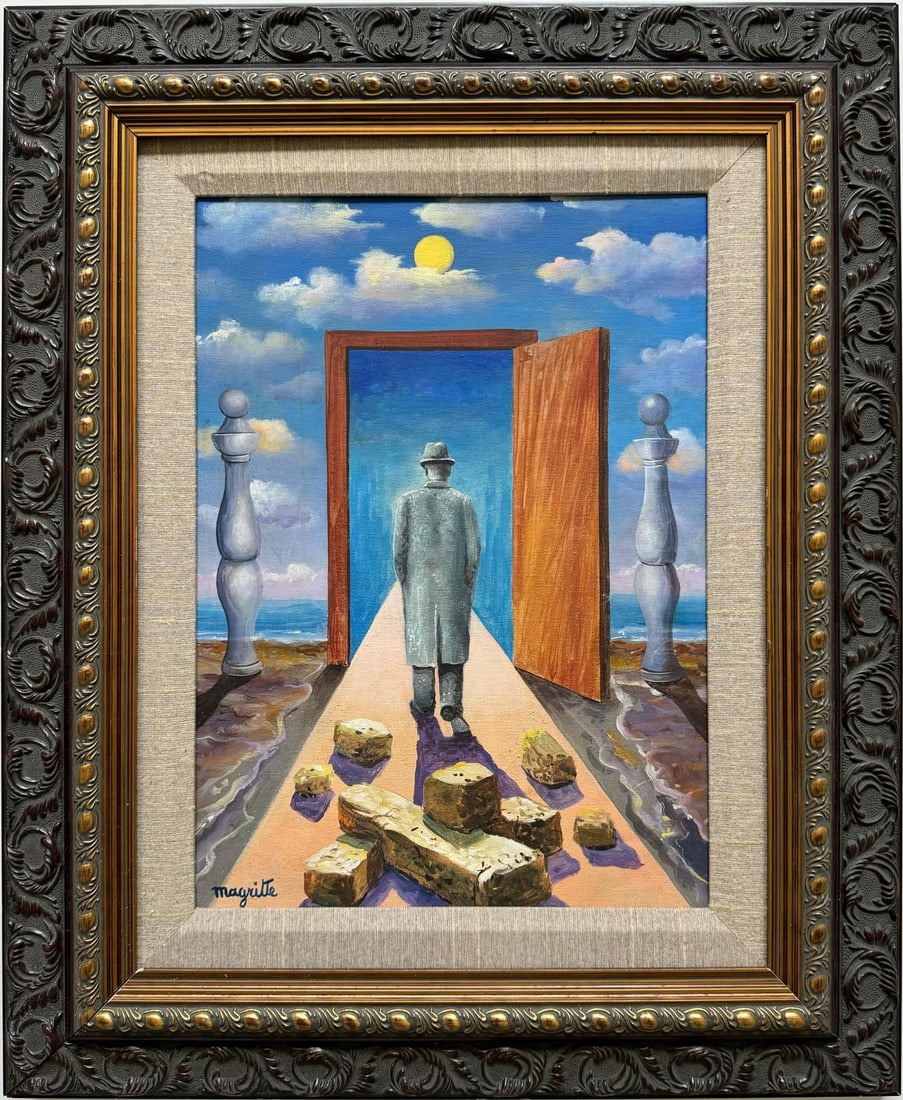 Rene Magritte Belgian 1898 - 1967 Untitled Oil on Canvas Painting in The Style of. Dali Picasso Era (1 of 6)