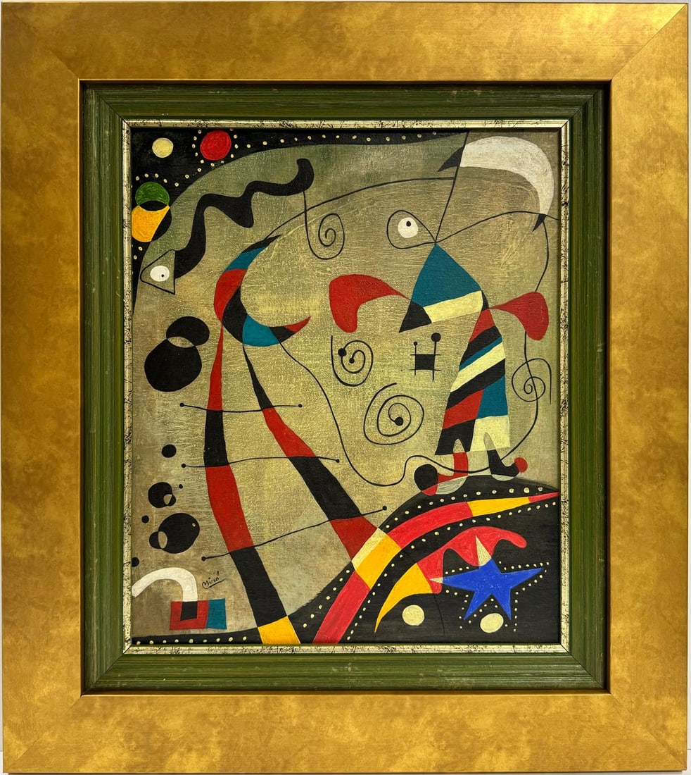 Joan Miro Spanish 1893 - 1983 Oil on Canvas in the style of. Dali Picasso Chagall Era.COA (1 of 8)