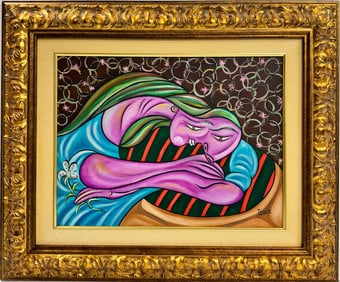 Pablo Picasso Spanish 1881-1973 Beautiful Oil On Canvas Painting in the style of. Dali,Magritte COA