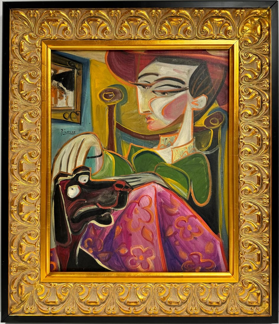 Pablo Picasso Spanish 1881-1973 Beautiful Oil On Canvas Painting in the style of. Dali,Magritte COA (1 of 9)