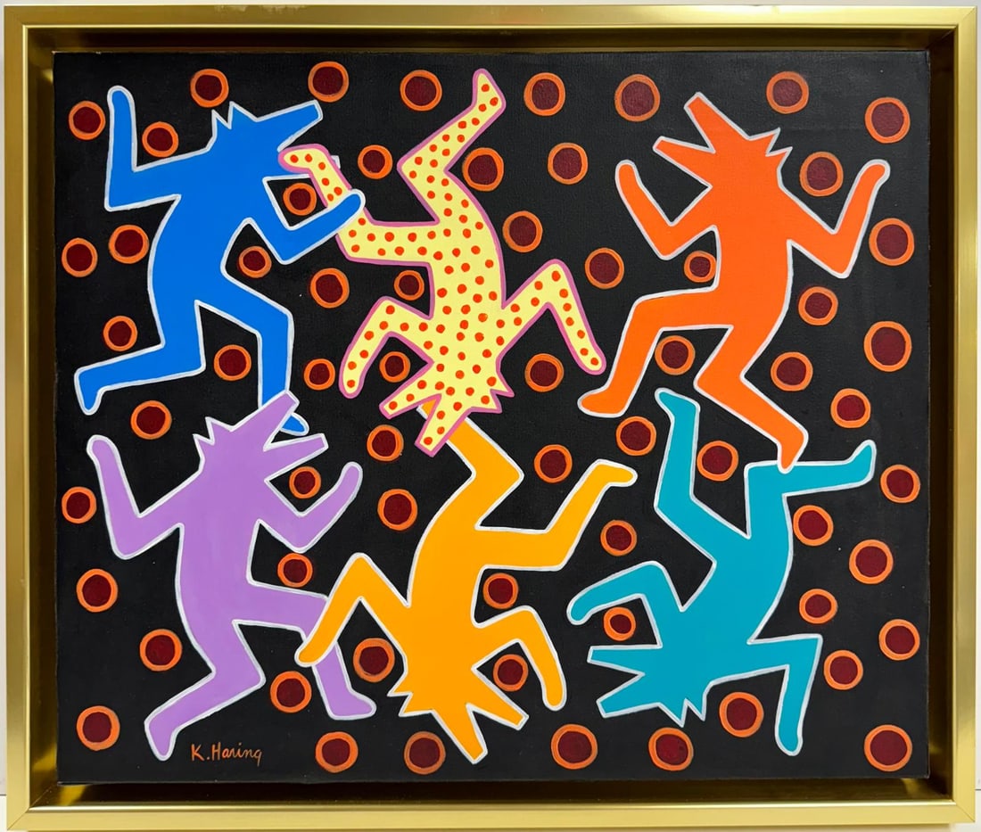 Keith Haring American 1958 - 1990 Acrylic/Canvas In The Style of Warhol Haring Pop Art Era.COA (1 of 8)