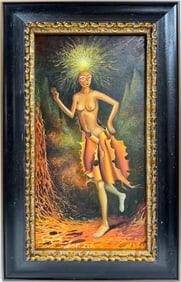 Remedios Varo Spanish 1908-1963 Oil on Canvas painting in the Style Of. Dali , Picasso,Magritte Era