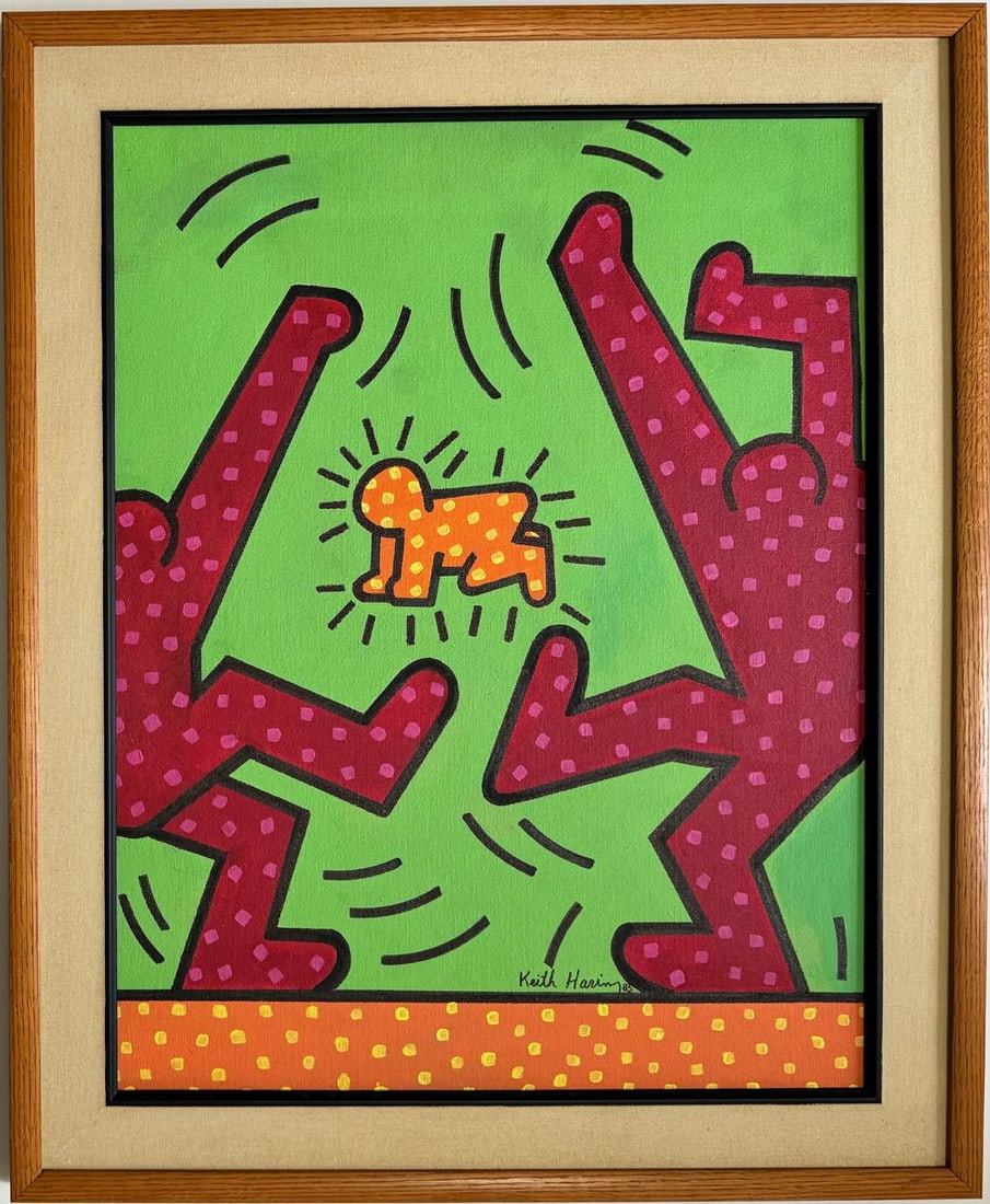 Keith Haring American 1958 - 1990 Acrylic/Canvas In The Style of Warhol Haring Pop Art Era. (1 of 7)