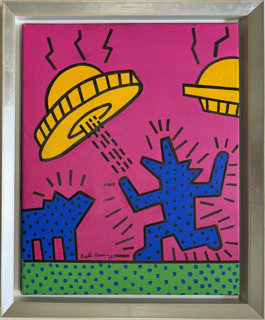 Keith Haring American 1958 - 1990 Acrylic/Canvas In The Style of Warhol Haring Pop Art Era. (1 of 6)