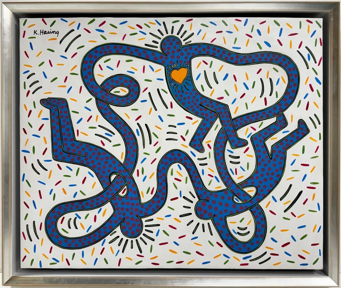 Keith Haring American 1958 - 1990 Acrylic/Canvas In The Style of Warhol Haring Pop Art Era. (1 of 7)