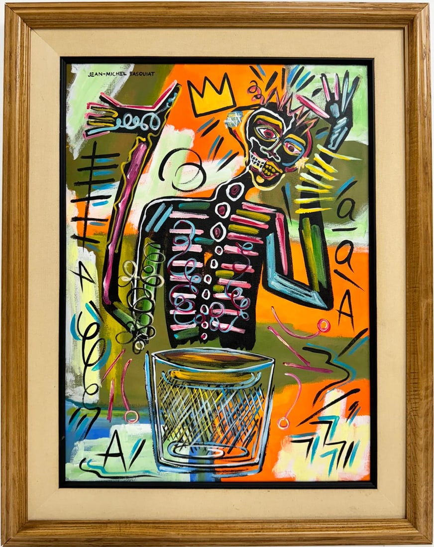 Jean Michel Basquiat Large Abstract In The Style of. Pollock Andy Warhol Era Acrylic on Canvas (1 of 6)