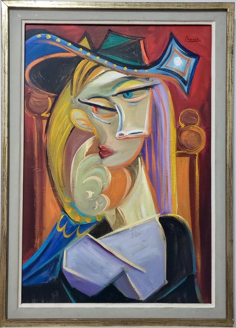 Pablo Picasso Spanish 1881-1973 Beautiful Oil On Canvas Painting in the style of Dali Magritte, Era (1 of 6)