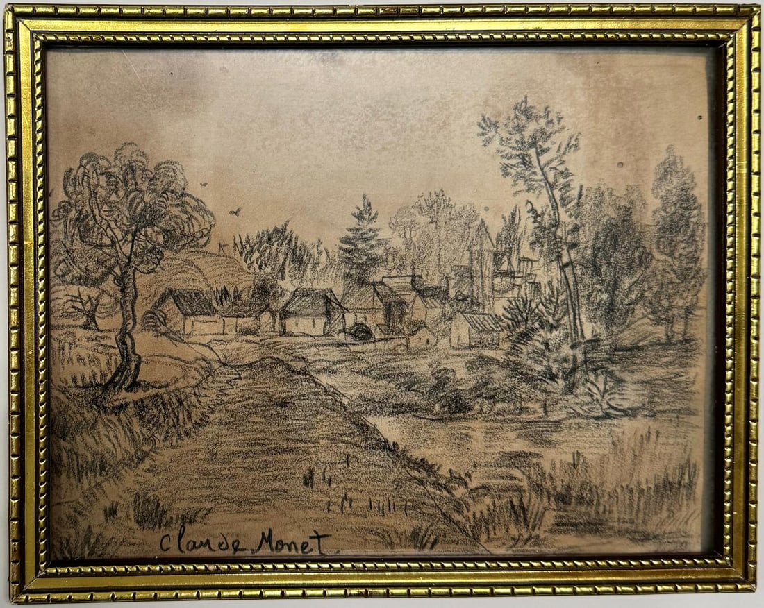 Claude Monet French 1840 - 1926 Pencil on Paper Drawing in the style of Renoir Manet Pissarro Era. (1 of 7)