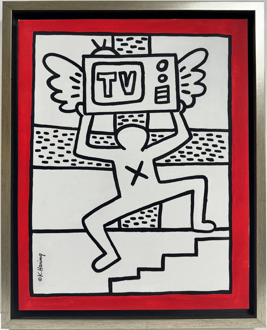 Keith Haring American 1958 - 1990 Acrylic/Canvas In The Style of Warhol Haring Pop Art Era. (1 of 7)