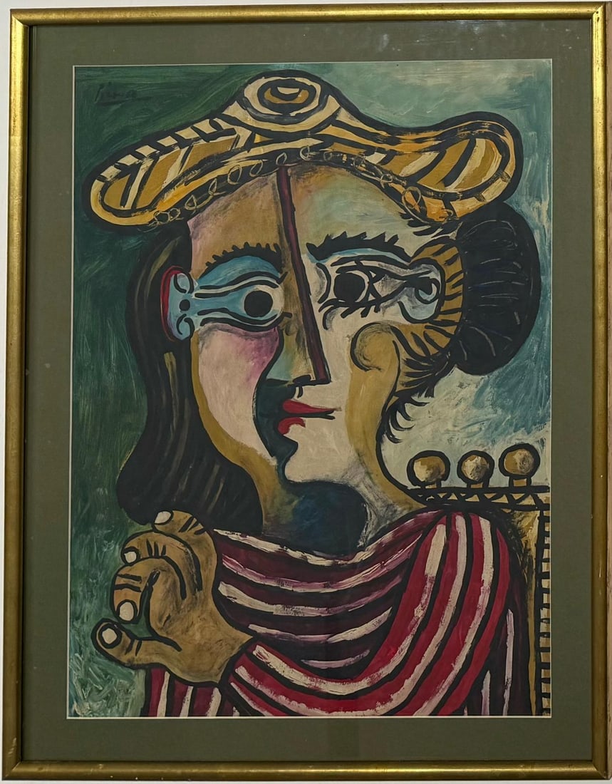 Pablo Picasso Spanish 1881-1973 Gouache On Paper Painting"Majestic Gaze" in the style of. Dali (1 of 10)